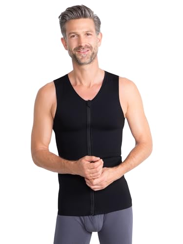 FINN Shapewear Herren Kompressionsshirt mit Reißverschluss – Extra Starkes Bauch-Weg Unterhemd & Body Shaper Männer – Unterziehshirt für flacheren Bauch und bessere Haltung Schwarz XXL