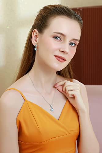 B. Brilliant Sterling Silver Blue Topaz & White Topaz Drop Dangle Earrings & Necklace Jewelry Set For Women Bridesmaids #TOP2