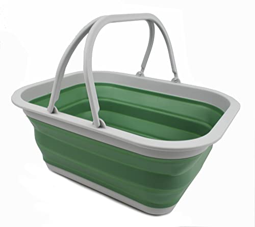 SAMMART 15L Zusammenklappbarer Korb mit Griff - Tragbarer Picknickkorb/Krater für den Außenbereich - Faltbare Einkaufstasche - Platzsparender Aufbewahrungsbehälter (Grau/Dunkles Meergrün, 1) Cover