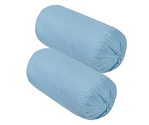 Image of RD TREND Glace Cotton Quilted Bolster Cover Size-16x32 Inches | Soft & Durable Cylindrical Pillow Cover for Bolster Pillow | Perfect for Sofa, Diwan,Couch & Bed Decor (Sky Blue)