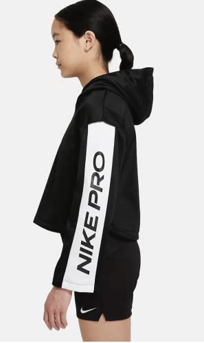Nike Pro Girls Therma Training Hoodie Short Length Medium Black/White2