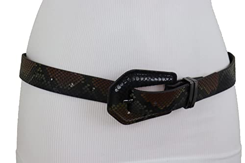 Women Black Brown Fashion Belt - Faux Snakeskin Print Leather Waistband Size S M2