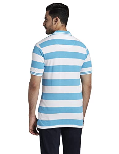 Image of Colorplus Men's Cotton Polyester Blend Stripe Pattern Tailored Fit Polo Neck Half Sleeve Casual T-Shirt