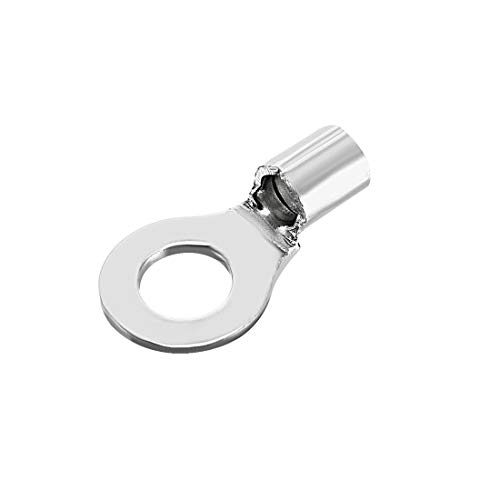 uxcell Copper Wire Lugs,12-10AWG RNB5.5-6 4-6mm2,Bolt Hole,Battery Cable Ends Eyelets Crimp Tubular Ring Terminals Connectors Silver Tone 200Pcs