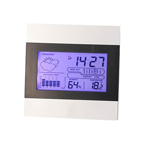 Elenxs El Tiempo del Reloj de Temperatura del medidor electrónico Digital de Humedad del Calendario de múltiples Funciones Interior Relojes de Alarma al Aire Libre LED