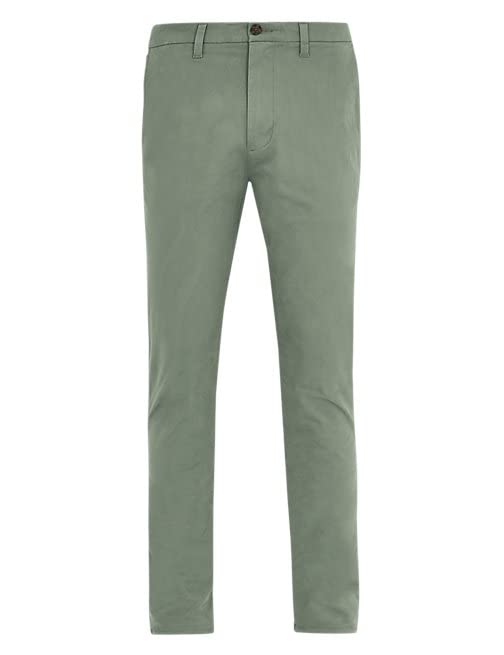 Image of Marks & Spencer Mens Solid Mid Rise Slim Fit Chinos