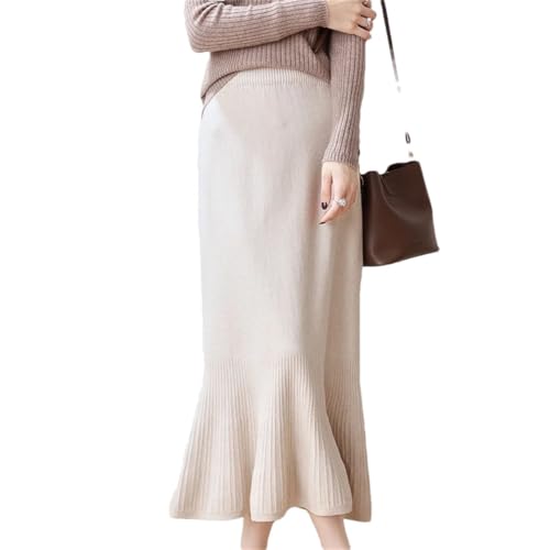 Women's Wool Knitted Fishtail Skirt Long Loose Slim Sweater Skirt Beige L