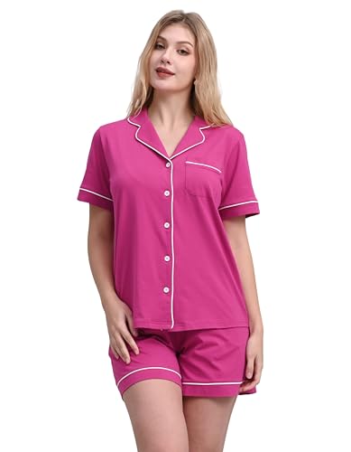 Image of NAP BOUND 100% Cotton Women Pajama Sets Button Down Short Sleeve Sleepwear Soft Pjs 2 Piece Lounge Set with Pocket XS-XXL