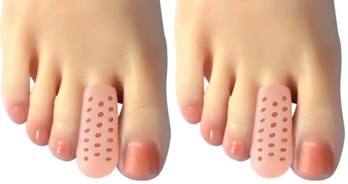 Image of Hoogoo Gel Middle Toe Caps, 10 Pcs Beige Breathable Toe Protector Toe Cover Sleeves with Holes, Provides Relief from Corns, Blisters, Hammer Toes, Reduce Friction (Pack of 2)