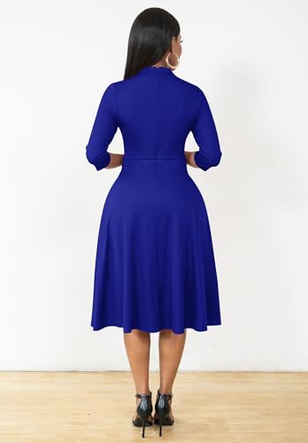 Image of Nmoder Casual Dresses for Women Semi Formal Fit and Flare 3 /4 Sleeve A-line Church Work Dress with Pockets