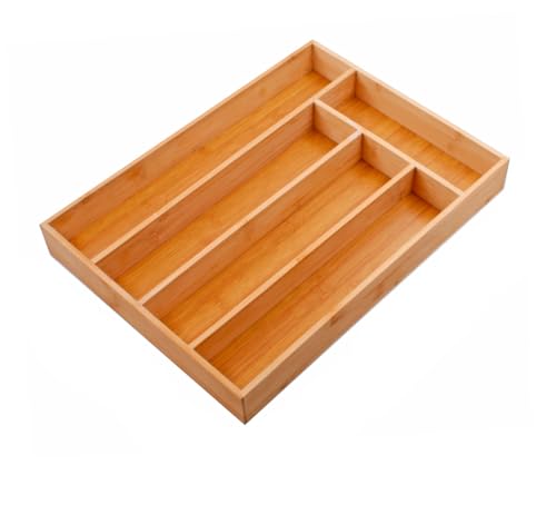 Genérico ESCURRECUBIERTOS BAMBU 38 X 27 X 4,5 CM Cubertero De Madera De Bambú – Moderno Organizador De Cocina Para Cajones – Separador De Cajones Para Cocina, Oficina, Baño Y Dormitorio – Color Bambú