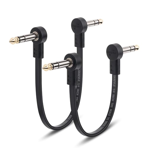 Shaevle TRS Guitar Patch Cable 1/4 inch Right Angle Effect Pedal Cord, Noise Free Pedal Board Patch Cables, Low Profile Stereo TRS Effect Patch Cords for Pedals (6IN+12IN)