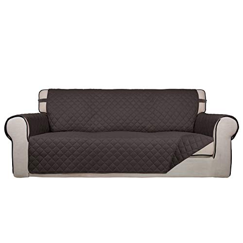 Image of PureFit Reversible Quilted Sofa Cover, Water Resistant Slipcover Furniture Protector, Washable Couch Cover with Non Slip Foam and Elastic Straps for Kids, Pets (Oversized Sofa, Chocolate /Chocolate)
