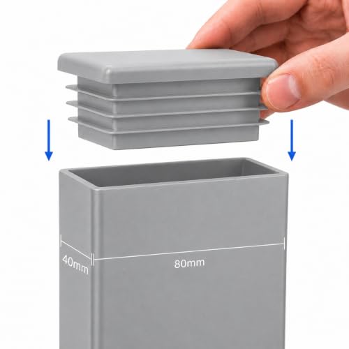 Image of (Pack of 10) Rectangular Plastic Plugs 1-9 /16 inch x 3-5 /32 inch (40 x 80 mm), Matt Tube Inserts, Fence Post Caps, Window Gray RAL 7040
