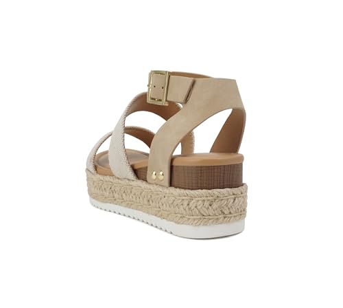 Soda Top Shoe Bryce Open Toe Buckle Ankle Strap Espadrilles Flatform Wedge Casual Sanda3