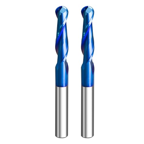 Image of 2PCS Spiral Carbide Ball Nose End Mill Up Cut Solid Carbide Spiral Router Bits 1 /4 inch Shank 1 /4 inch Cutting Diameter with Nano Blue Coating for CNC Routers and Artistic Engraving
