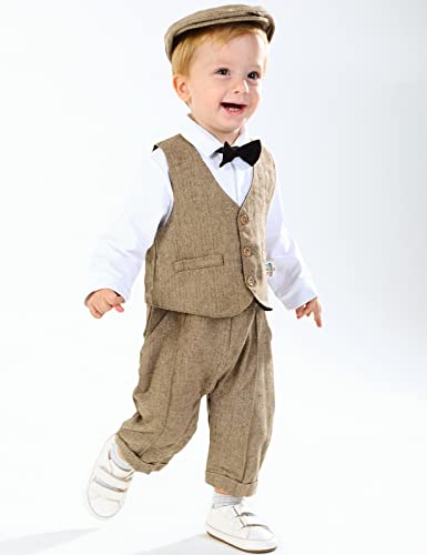 mintgreen Baby Junge Formell Träger Anzug mit Hut, Hellgrau – Bild 3