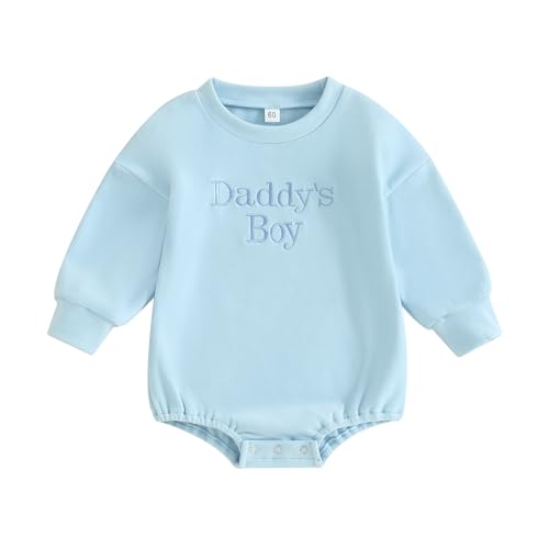 Image of VISGOGO Newborn Infant Baby Boy Oversized Romper Sweater Onesie Coming Home Outfit Neutral Clothes (Light Blue, 3-6 Months)