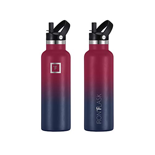 IRON °FLASK Botella de Agua para Deportes de Boca Estrecha - 20 oz, 3 Tapas (Tapa de Paja), Acero Inoxidable con… - Imagen 4