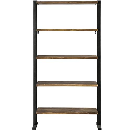 Mygift Large Tall Standing Bookshelf Wall Unit For Storage And Display, Decorative Home Bookcase With 5 Tier Solid Pine Wood Shelves And Industrial Metal Frame, Mounts To Wall For Stability #TOP5