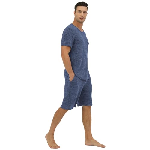 Men's Summer Short Sleeve Pajama Set Soft Shorts Crew Neck Elastic Waist Lightweight4