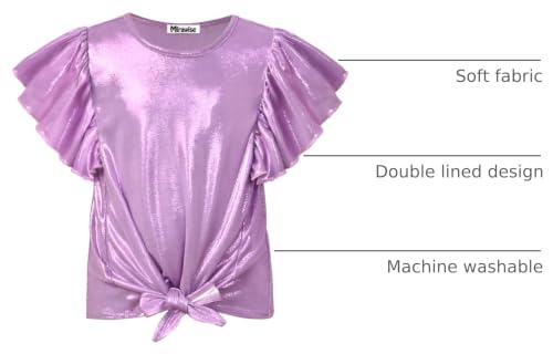Image of Mirawise Girls Shirts Metallic Tops Clothes Tshirt Ruffle Short Sleeve Tee Size 6-14