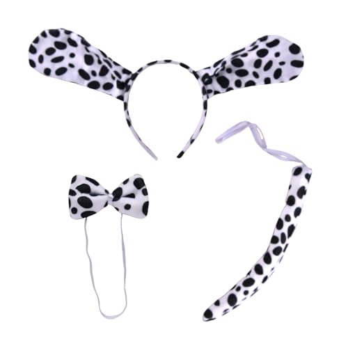 Spottted Dog Costume Dog Ear Haedband Tail Bowtie Set Animal Cosplay Accessories for Halloween Cosplay Party Photo Props Puppy Hairband Kit DIY Dress Up Party Doggie Costume Accessories image 2