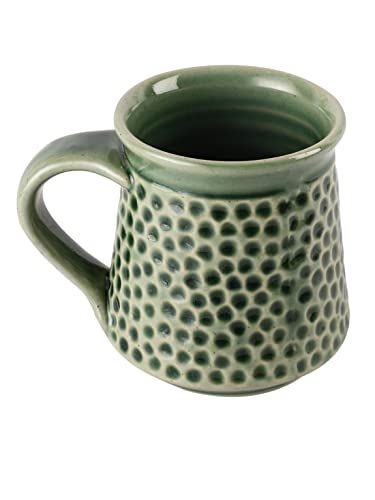 Image of miah decor Handmade Ceramic Mug Set of 2 | 330ml Coffee Mugs | Textured Tea Cups Set | Glossy Green Coffee Cups & Mugs | Handmade Ceramic Coffee Mug Set for Tea & Coffee