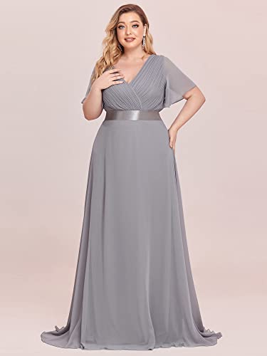 Image of Ever-Pretty Women's Chiffon Formal Evening Dresses for Curvy Women V-Neck Plus Size Floor Length Bridesmaid Dress