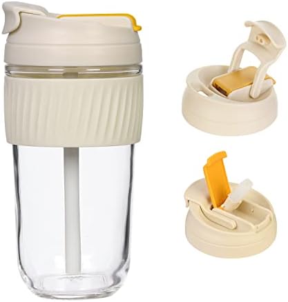 HY3 Leak-proof Glass Tumbler with Lid and Straw, 18oz Coffee Travel Mug, Reusable Coffee Cup, BPA Free, Dishwasher and Microwave Safe (Yellow Fade)