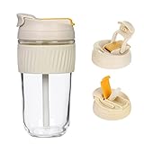 HY3 Leak-proof Glass Tumbler with Lid and Straw, 18oz Coffee Travel Mug, Reusable Coffee Cup, BPA Fr