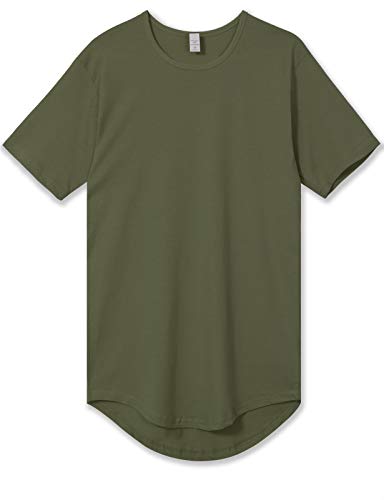 Allsense Men's Longline Curved Hem T-Shirt, 100% Combed Ring-Spun Cotton Premium Soft Tee (Style MC1050), Military Army Green, XL