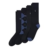 POLO RALPH LAUREN Men's Assorted Pattern Dress Crew Socks 4 Pair Pack - Soft and Lightweight Cotton Comfort, Blue, 6-12.5