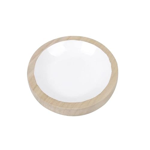 Rocking Gifts Bandeja Decorativa Centro Mesa Vaciabolsillos Redondo Madera Blanca Marrón 15 cm