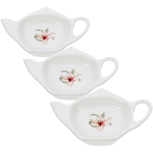 Uonlytech Lot de 3 Porte-sachets de Thé en Céramique Blanche, sous-Verres Décoratifs de Théière, Organisateurs Compacts pour Sachets de Thé, Accessoires Pratiques Cuisine et Salon