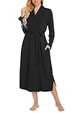 Ekouaer Robe for Women Lightweight Long Black Kimono Robe Soft Cotton Bathrobe Ladies Summer Fall Winter Sleepwear