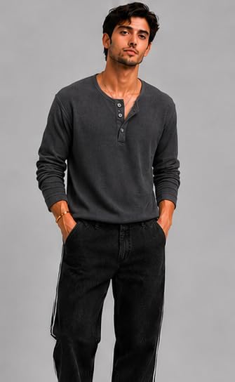Image of Men's Premium Waffle Knit Henley Tshirt for Men