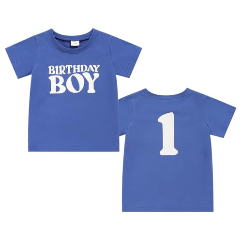 Baby Boy 1st Birthday Shirt,First Birthday Outfit Boy - One Year Old Short Sleeve Tee(Sapphire Blue,9-12M)