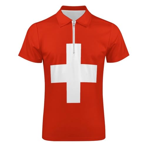 Polo drapeau suisse homme à col zippé en maille légère