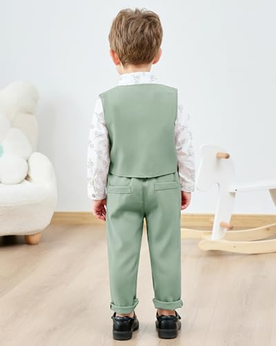 Image of ZOEREA Toddler Boy Suit Formal Wedding Outfits Gentleman Clothes Long Sleeve Shirt + Suspender Pants + Bowtie