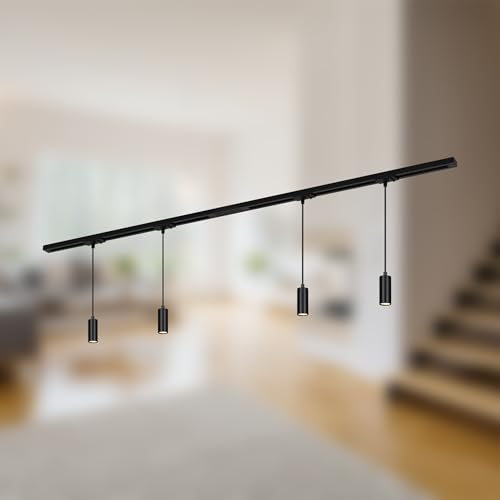 BRILONER - Set completo di binari, 4x LED a sospensione dimmerabili, lampade, sistema a binario a soffitto, binario per faretti, lampada a soffitto, plafoniera, lampada a sospensione, 1,5 m, nero