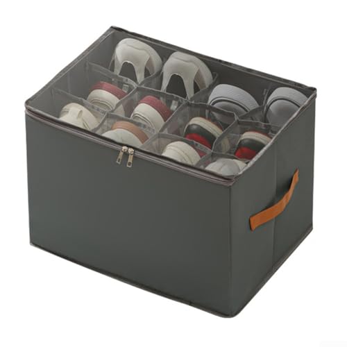 Honseadek Caja de almacenamiento de zapatos de tela plegable con 16 separadores ajustables, organizador de zapatos de tela Oxford plegable para armario o debajo de la cama (gris)