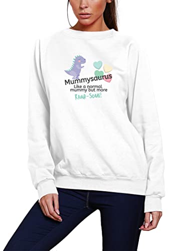 HotScamp MummySaurus Normal Mummy But Rawr-Some - Womens Ladies Sweatshirt Jumper - Mother's Day Mum Mama Mummy M White