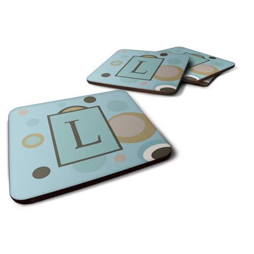 Caroline's Treasures CJ1013-LFC Monogram-Blue Dots Foam Coasters (Set of 4), Initial Letter L, 3.5" H x 3.5" W, Multicolor