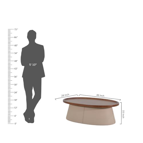 Image of Royaloak Pearl Wooden Coffee Table | Elegant Wooden Centre Table with Walnut Finish & Wooden Rim Top | Leatherette Upholstered Base with Stitch Detailing, Stable Design & Durable Construction
