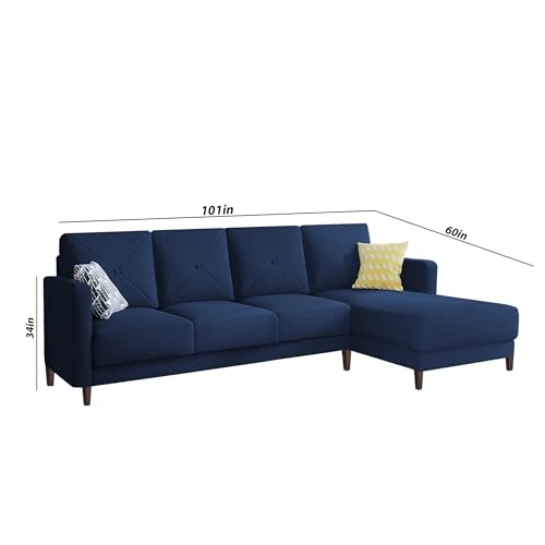 Image of Baloney RHS 6 Seater L Shape Sofa Set for Living Room (Blue Fabric) Premium Fabric Sofa