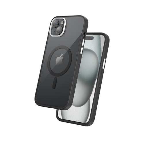 FLOLAB Surtect Tri-Fusion Magnetic for iPhone 15 Phone Case Protective Slim Design Magsafe Compatible Military Grade Black Frame Black Backplate - Arctic White