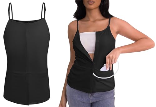 Post Mastectomy Shirts with Drain Pockets Breast Surgery Mastectomy Camisole Top with Hook and Loop Closure