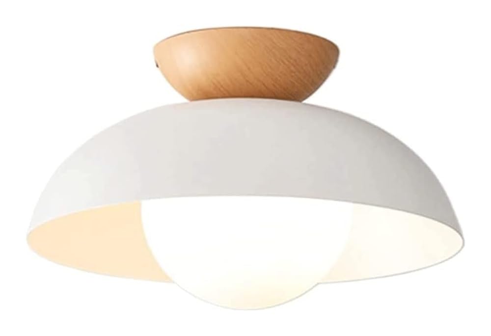 ITOSUI Nordic Style Wrought Iron and Wood Semi-recessed Ceiling Light with E14 Single-Head Chandeliers for Bedroom Aisle Corridor Entrance Decorative Lighting(White)
