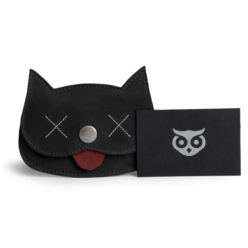 Image of Hide & Drink, Cat Shape Wallet Handmade from Full Grain Leather - Cartoon Black